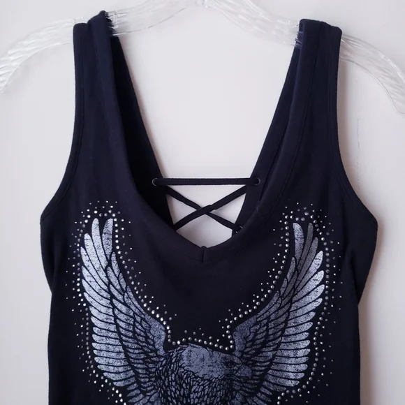 Harley Davidson Black Sleeveless Tank With Back Criss Cross Tie - Picture 3 of 7